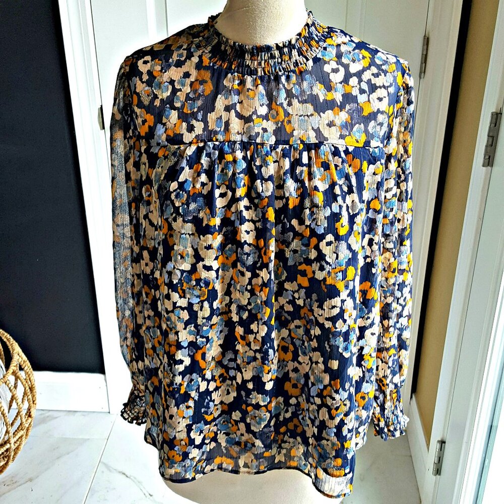 NWOT! BOHO Smock FLORAL BLOUSE SZ L